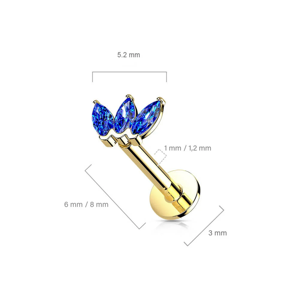 Złoto 585 labret 3 cyrkonie szlif markizowy push-in - Image 6