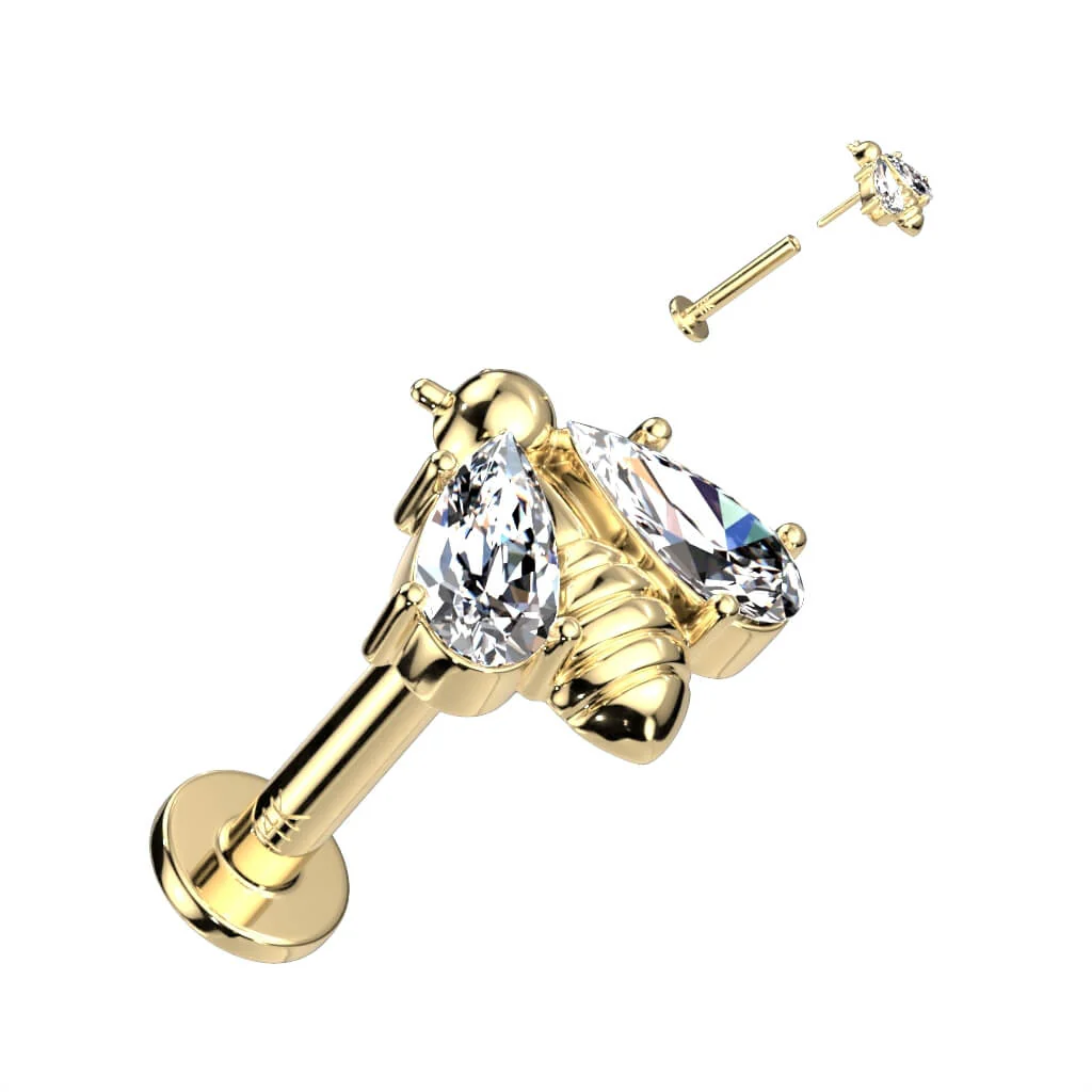 Złoto 585 labret pszczoła cyrkonia push-in - Image 3