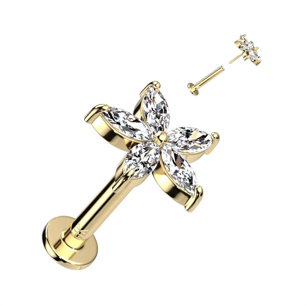 Złoto 585 labret kwiatek cyrkonia push-in - Image 3