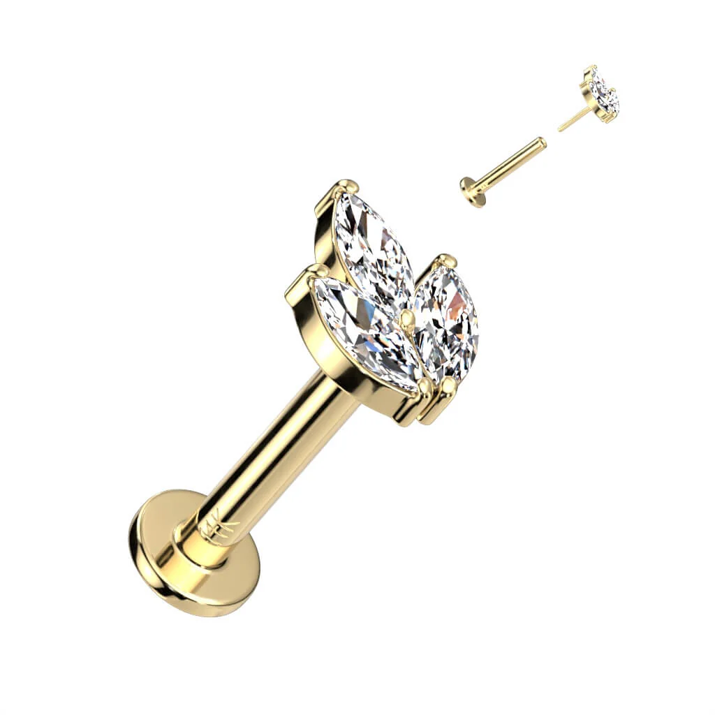 Złoto 585 labret liść cyrkonia push-in - Image 3