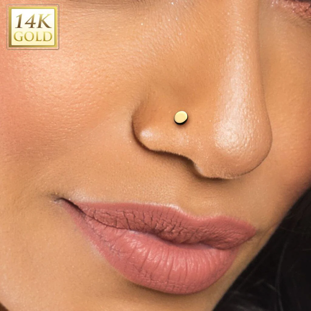 Złoto 585 labret kolczyk do nosa okrągły push-in - Image 2