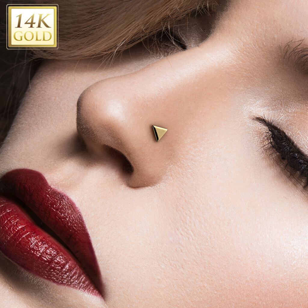 Złoto 585 labret kolczyk do nosa trójkąt płaski push-in - Image 2