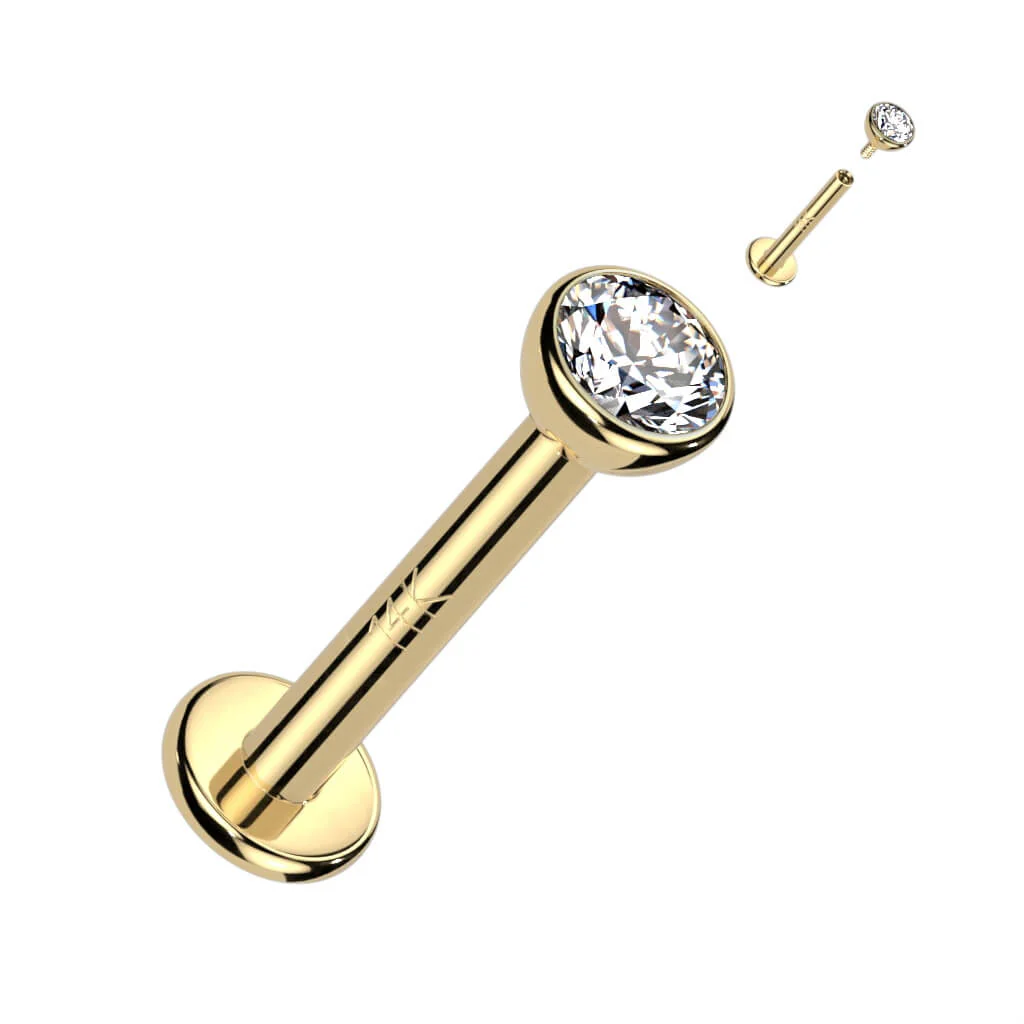 Złoto 585 labret okrągła płaska cyrkonia gwint wewnętrzny - Image 3
