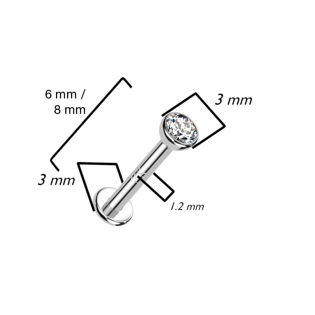 Złoto 585 labret okrągła płaska cyrkonia gwint wewnętrzny - Image 4