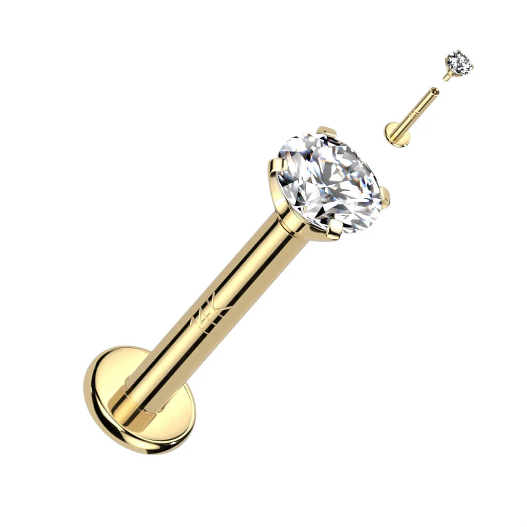 Złoto 585 labret cyrkonia w łapkach gwint wewnętrzny - Image 3