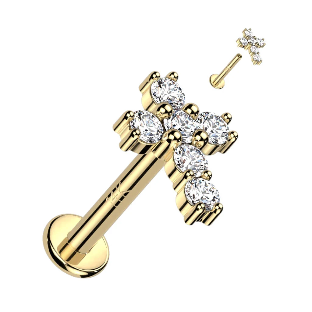 Złoto 585 labret krzyż cyrkonia gwint wewnętrzny - Image 3
