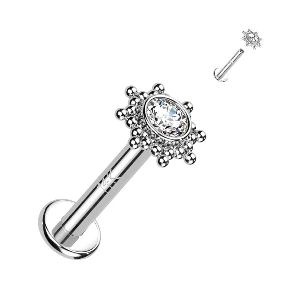 Złoto 585 labret kwiatek cyrkonia opal gwint wewnętrzny - Image 3