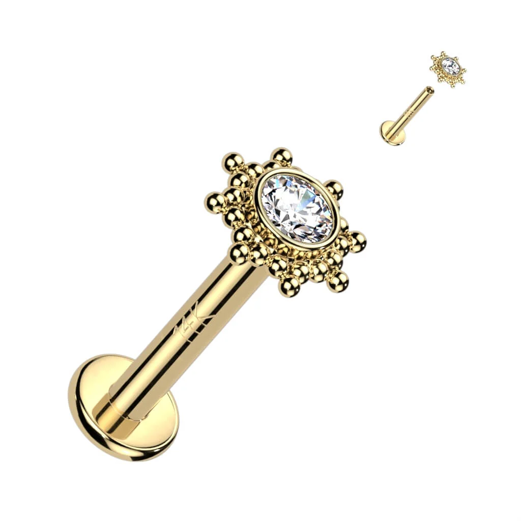 Złoto 585 labret kwiatek cyrkonia opal gwint wewnętrzny - Image 5