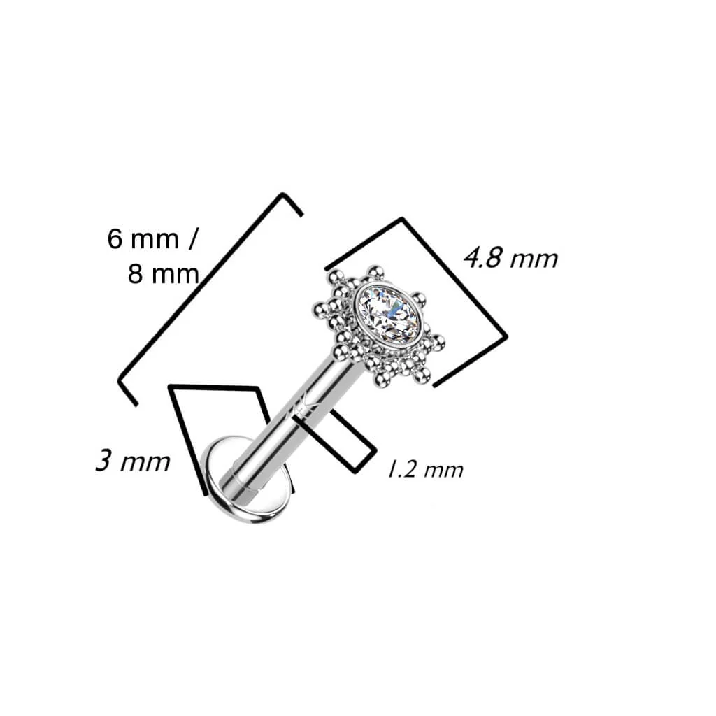 Złoto 585 labret kwiatek cyrkonia opal gwint wewnętrzny - Image 6