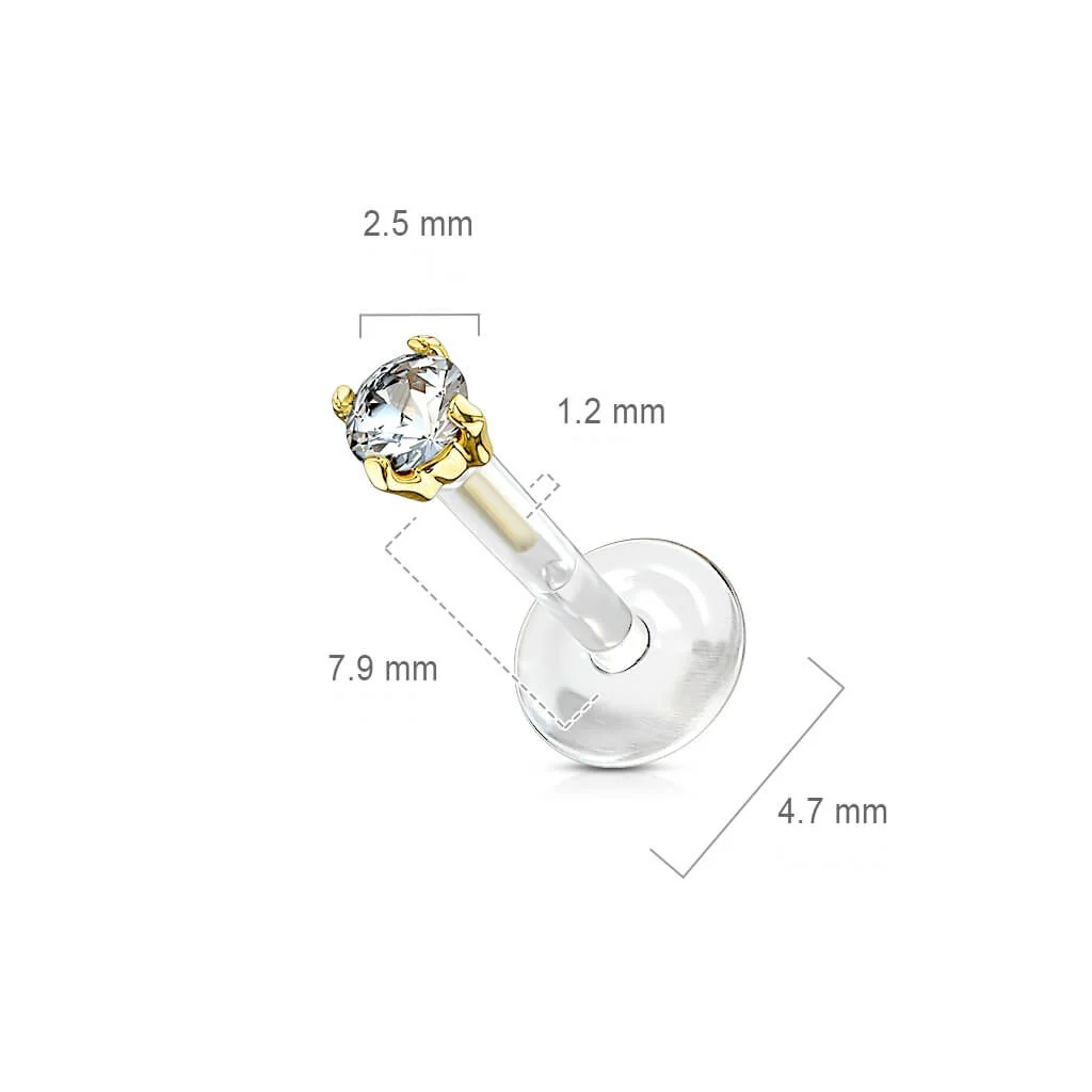 Złoto 585 labret cyrkonia w łapkach push-in - Image 2