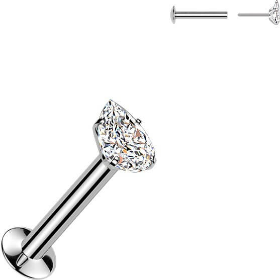 Labret łezka cyrkonia w pazurkach push-in