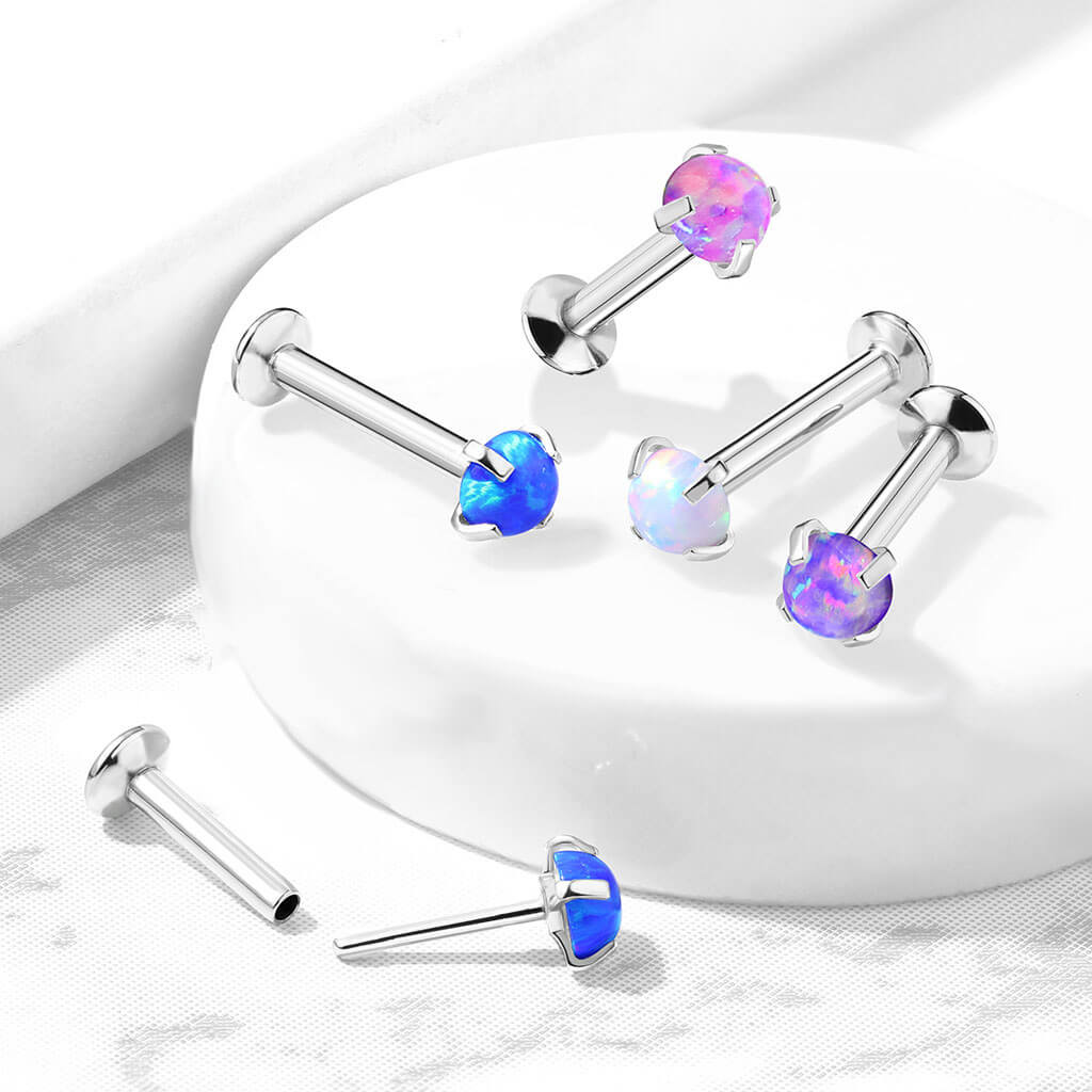 Labret opal okrągły w łapkach srebrny - Image 4
