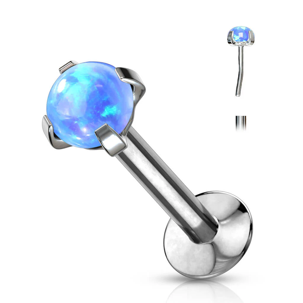 Labret opal okrągły w łapkach srebrny - Image 5