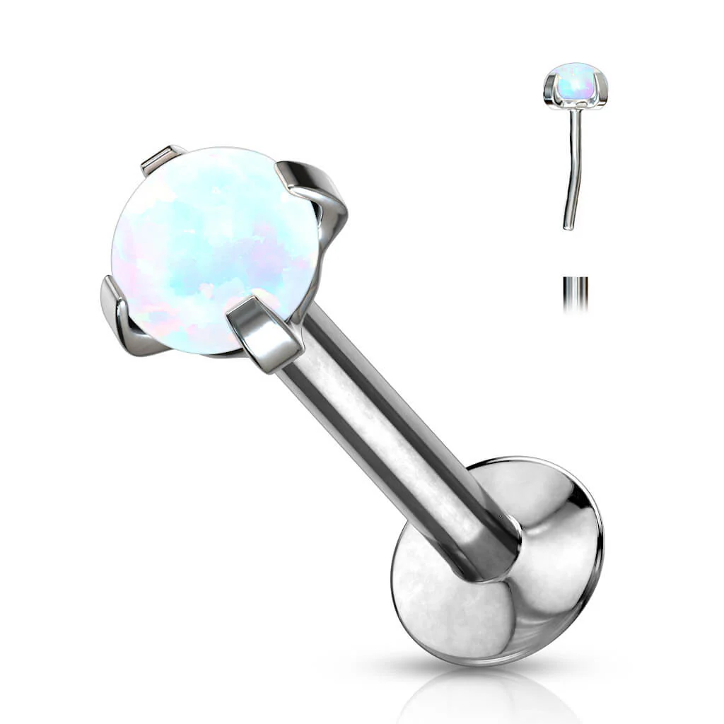 Labret opal okrągły w łapkach srebrny - Image 6