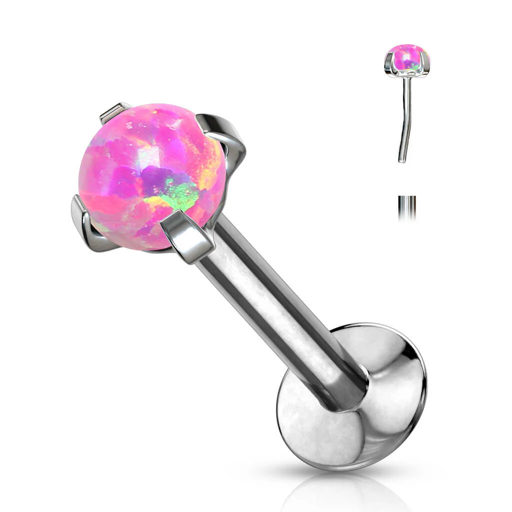 Labret opal okrągły w łapkach srebrny - Image 7