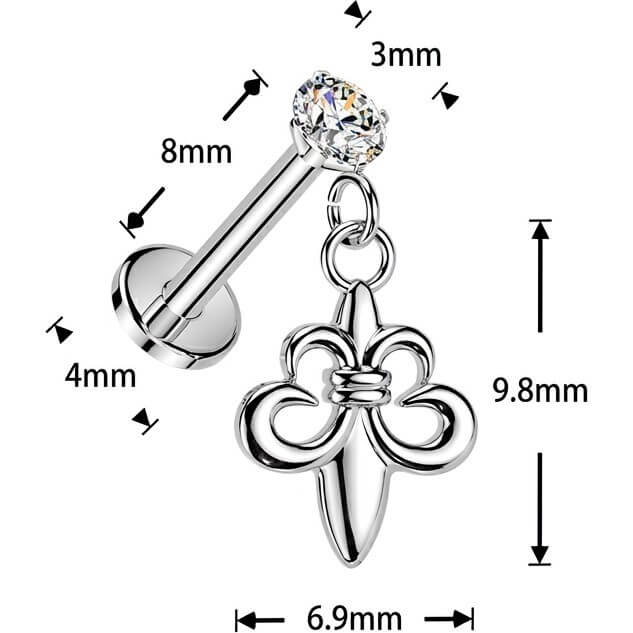 Labret cyrkonia w pazurkach i wisząca lilia push-in - Image 2