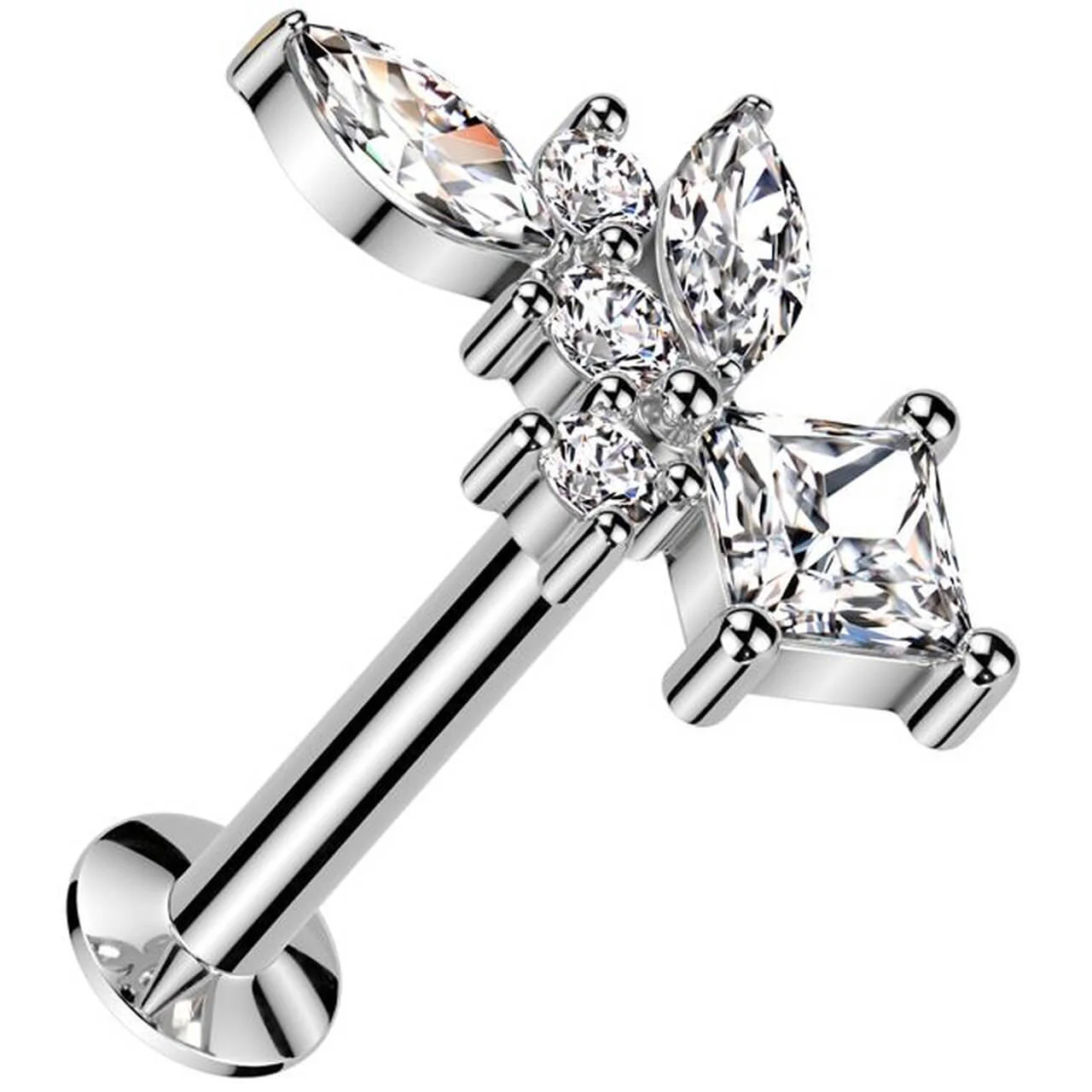 Labret cyrkonie szlif markizowy diamentowy okrągła push-in