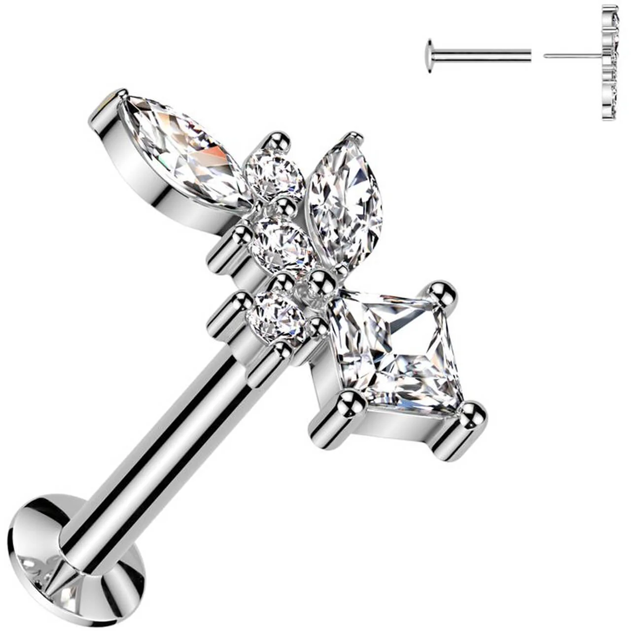 Labret cyrkonie szlif markizowy diamentowy okrągła push-in - Image 2