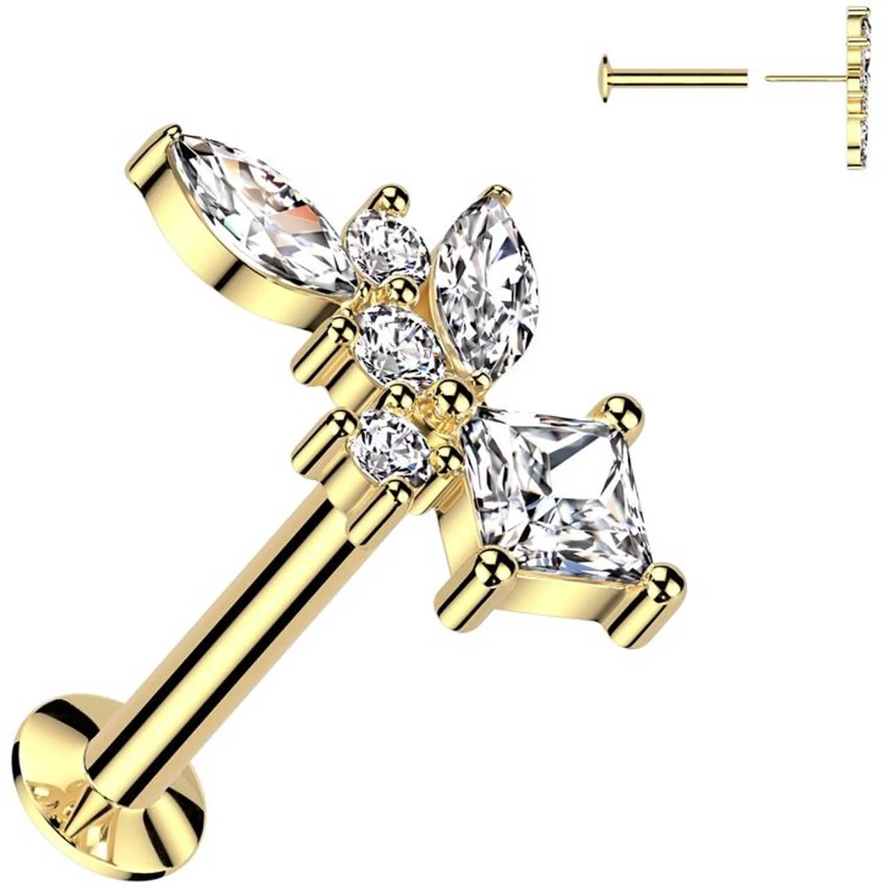 Labret cyrkonie szlif markizowy diamentowy okrągła push-in - Image 3