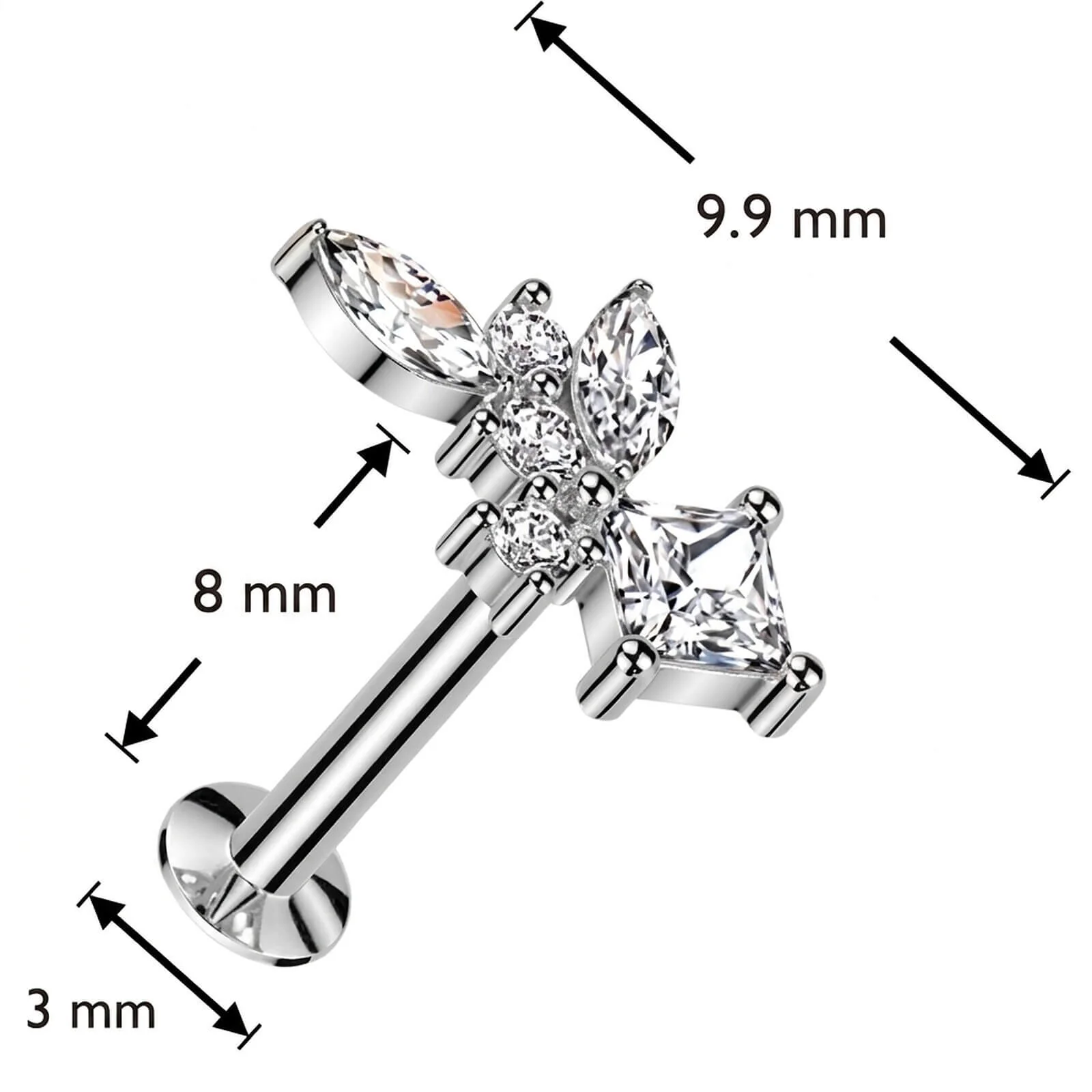 Labret cyrkonie szlif markizowy diamentowy okrągła push-in - Image 4