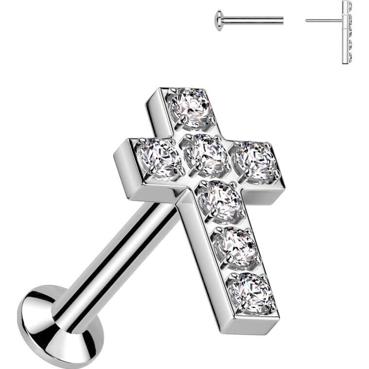 Labret krzyż cyrkonia push-in - Image 3