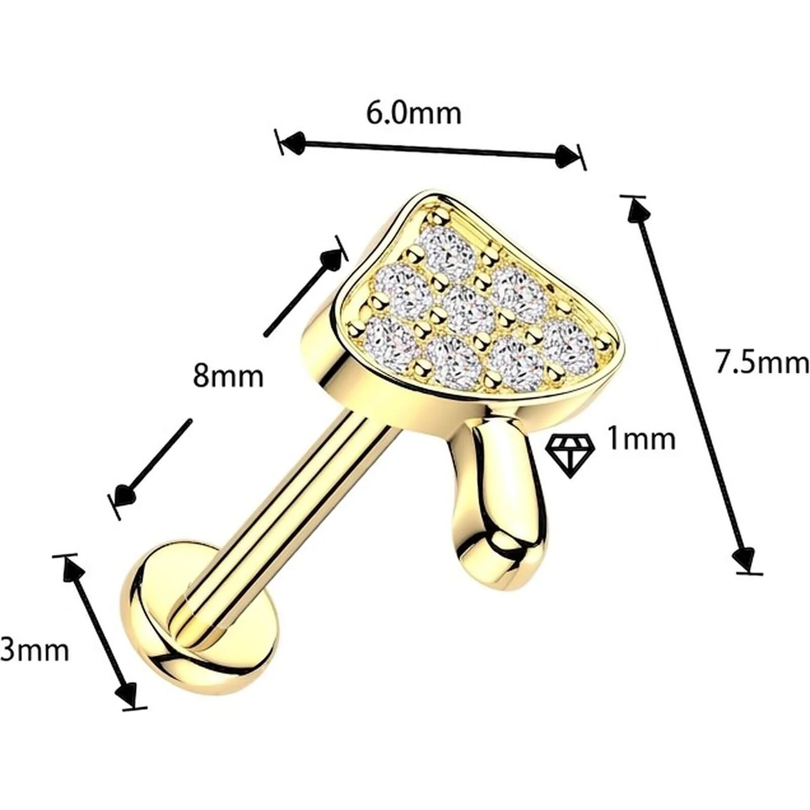 Labret grzybek pave z cyrkoniami push-in - Image 2