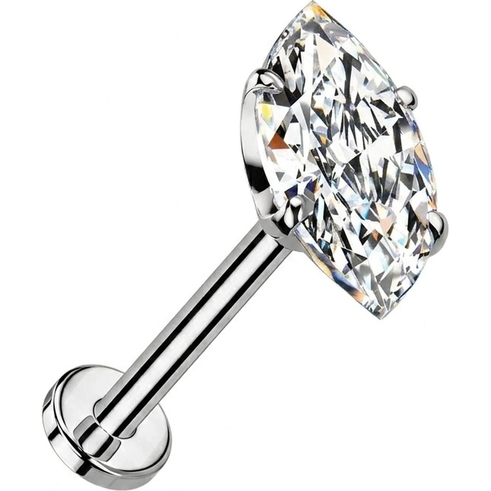 Tytan labret cyrkonia szlif markizowy push-in