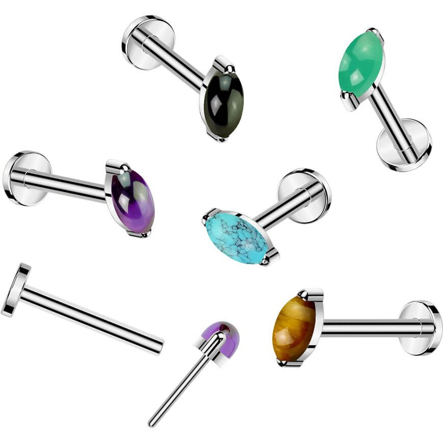 Tytan labret kamień naturalny szlif markizowy push-in - Image 2