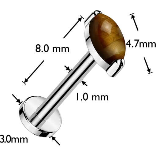 Tytan labret kamień naturalny szlif markizowy push-in - Image 8