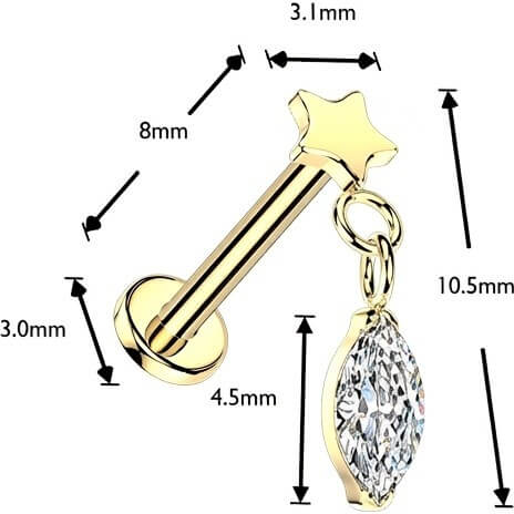 Tytan labret płaska gwiazdka z wiszącą markizą z cyrkonii push-in - Image 4