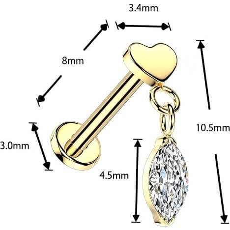 Tytan labret płaskie serce markiza cyrkonia wisząca push-in - Image 4