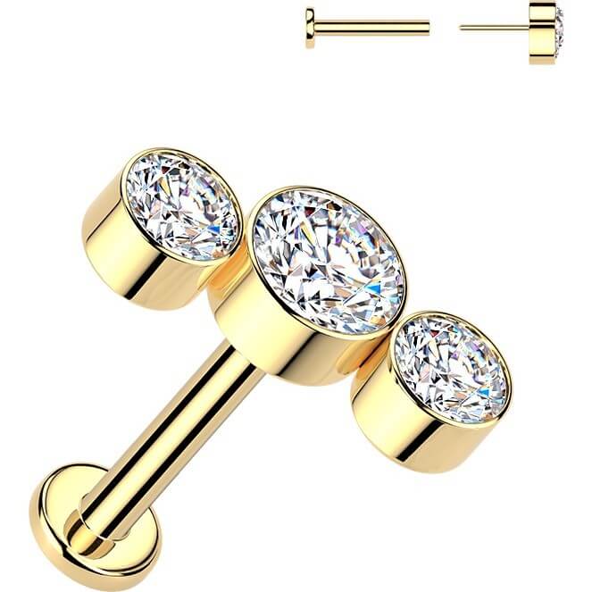 Tytan labret 3 okrągłe cyrkonie w oprawie bezel łuk push-in - Image 2