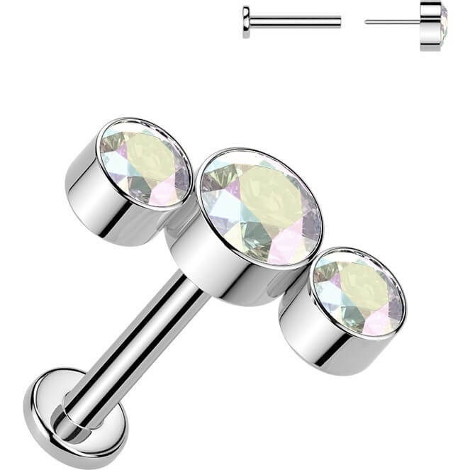 Tytan labret 3 okrągłe cyrkonie w oprawie bezel łuk push-in - Image 4