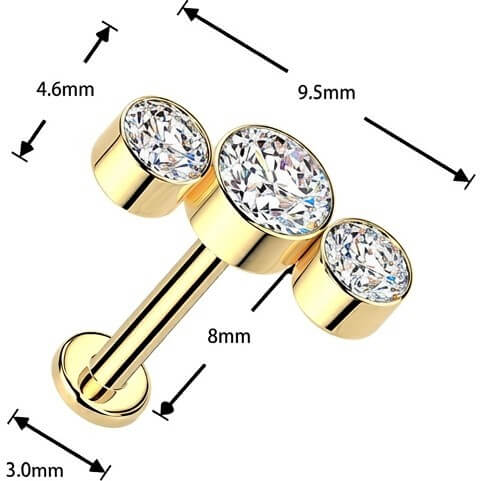 Tytan labret 3 okrągłe cyrkonie w oprawie bezel łuk push-in - Image 5