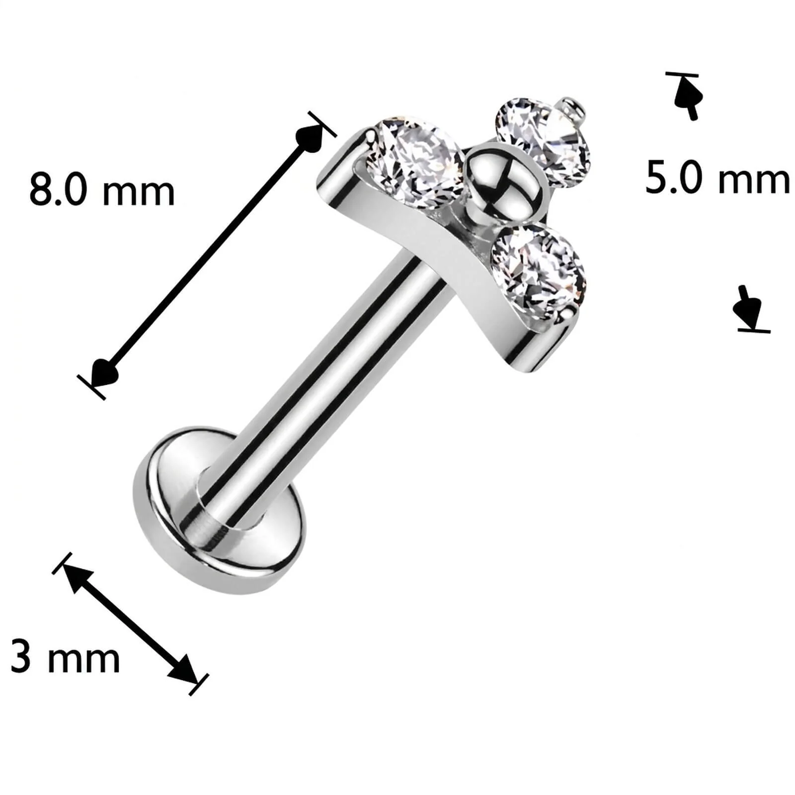 Tytan labret triquetra 3 cyrkonie w łapkach push-in - Image 4