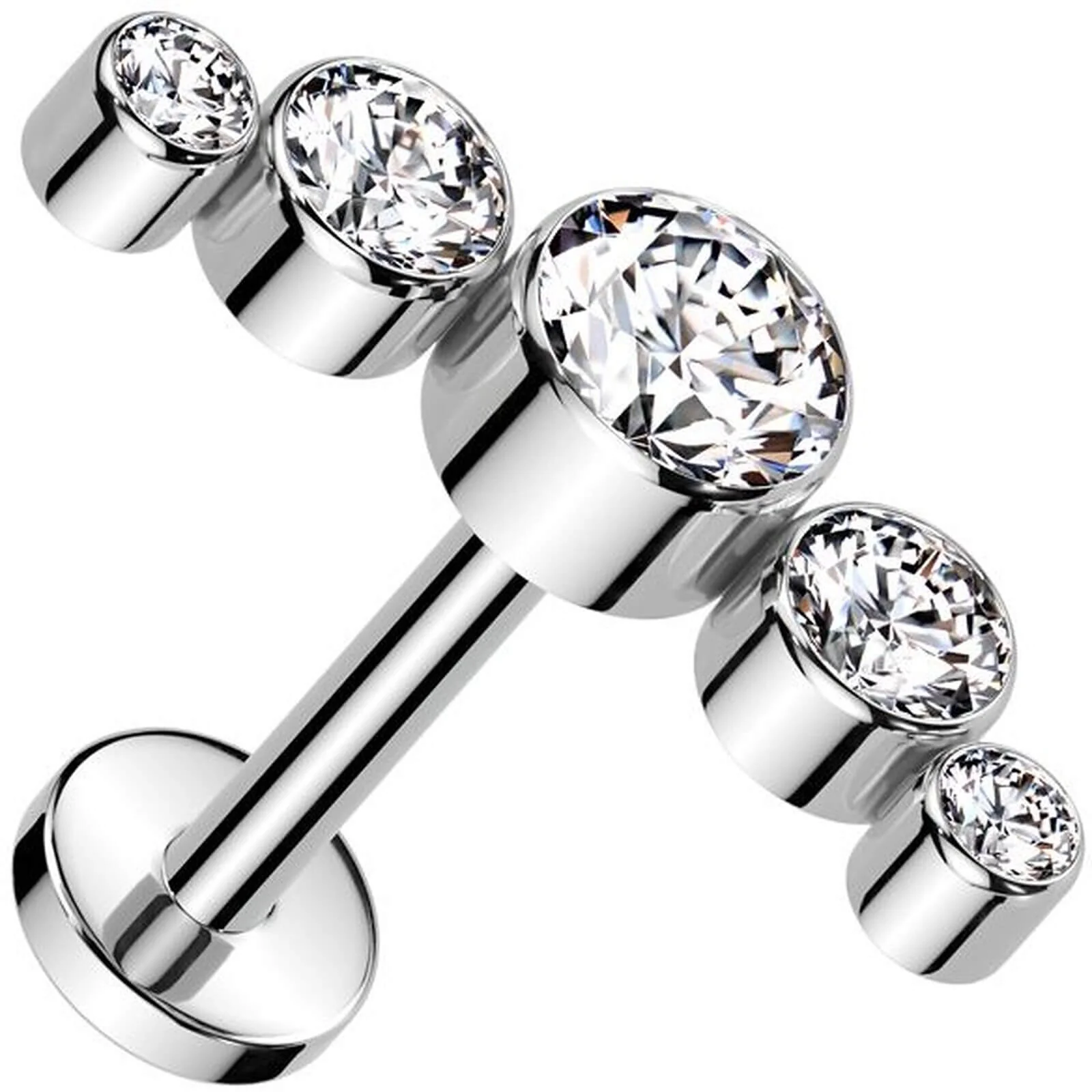 Tytan labret 5 okrągłych cyrkonii oprawa bezel push-in