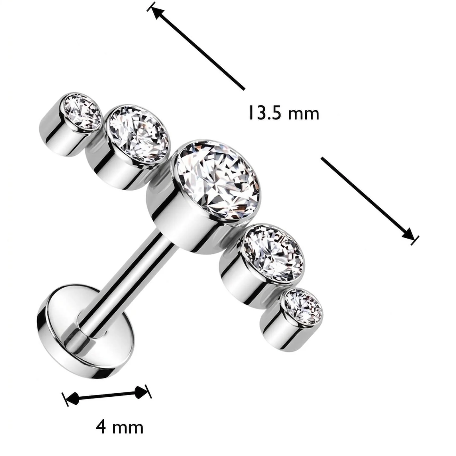 Tytan labret 5 okrągłych cyrkonii oprawa bezel push-in - Image 4
