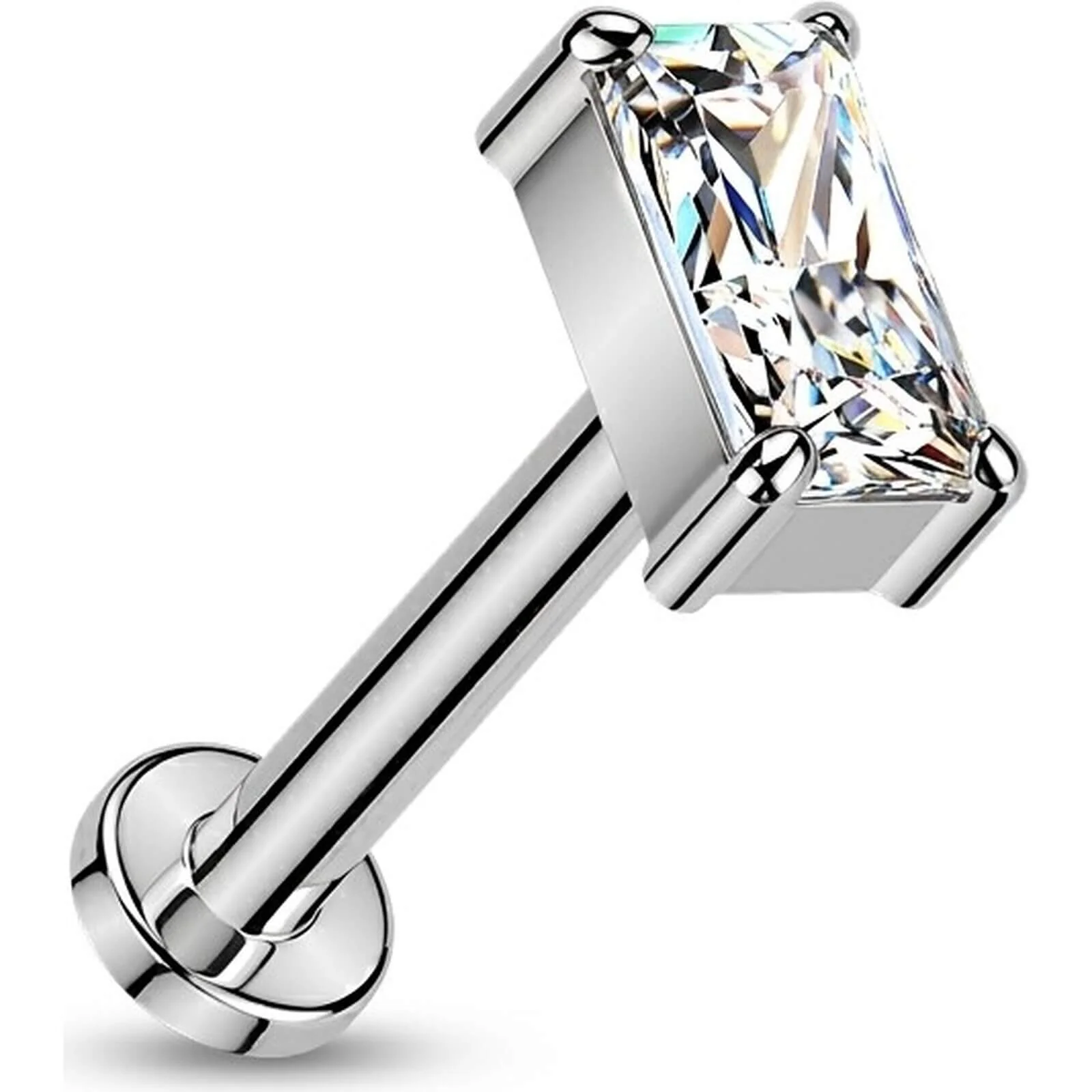 Tytan labret prostokąt cyrkonia push-in