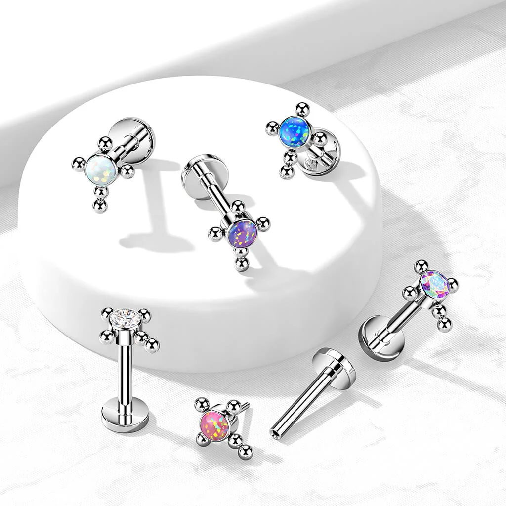 Tytan labret krzyż cyrkonia opal srebrny push-in - Image 3