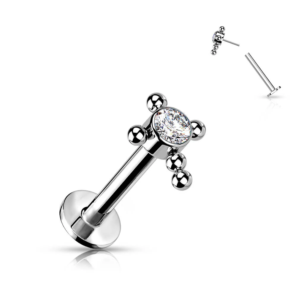 Tytan labret krzyż cyrkonia opal srebrny push-in - Image 5