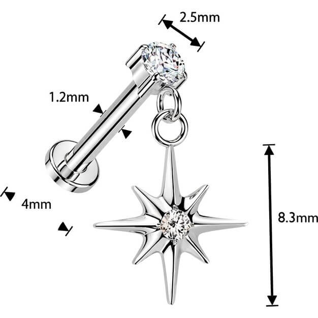 Tytan labret cyrkonia w oprawie pazurkowej z wiszącą gwiazdą push-in - Image 4