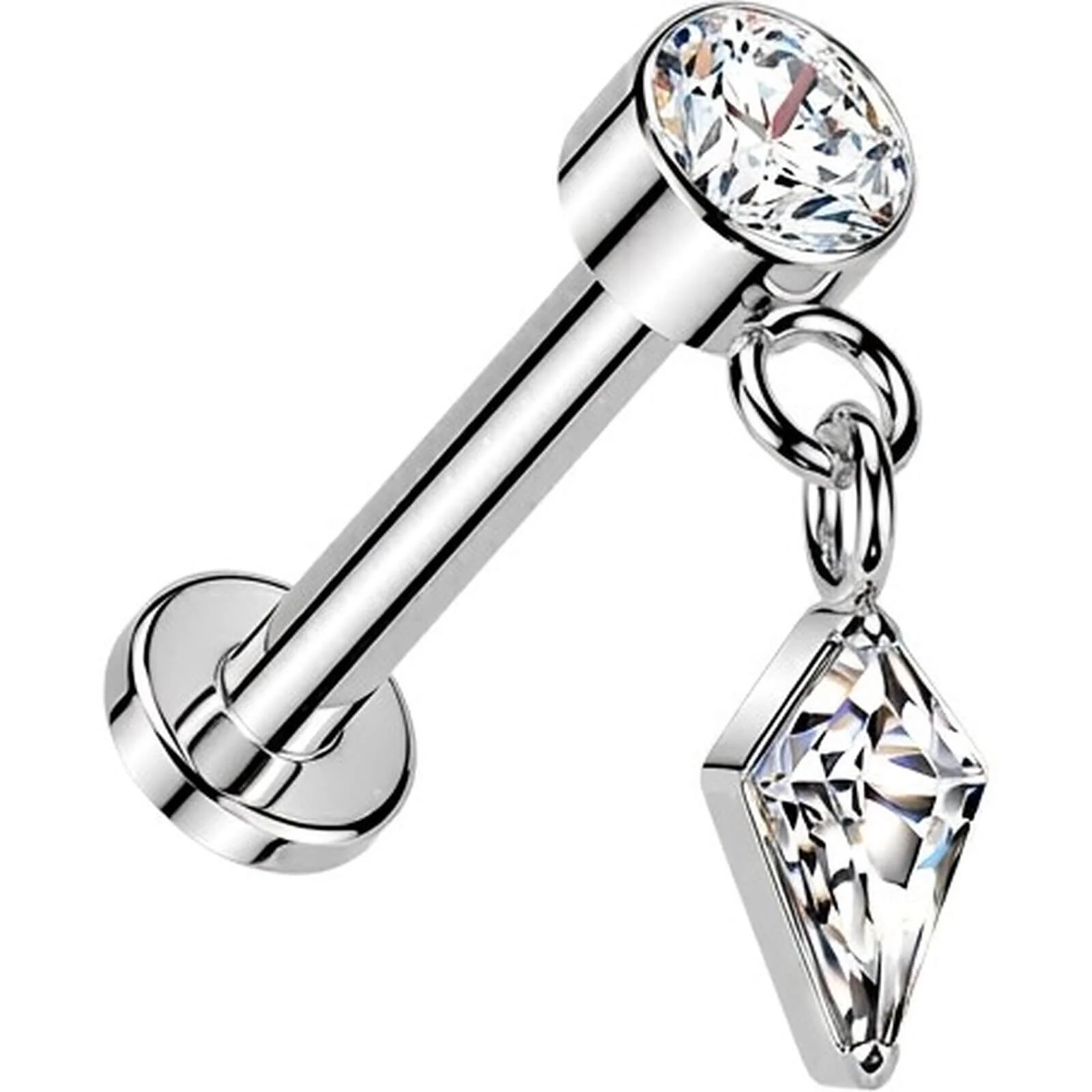 Tytan labret cyrkonia w oprawie bezel z wiszącą cyrkonią o szlifie cyrkoniaowym push-in