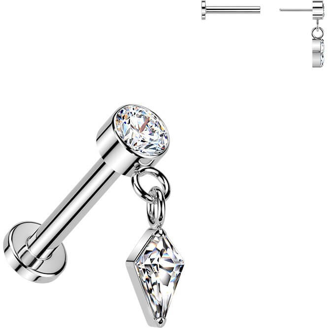Tytan labret cyrkonia w oprawie bezel z wiszącą cyrkonią o szlifie cyrkoniaowym push-in - Image 3