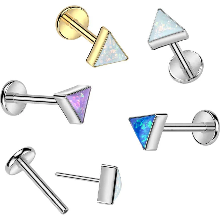Tytan labret nakrętka trójkąt opal w oprawie bezel push-in - Image 2