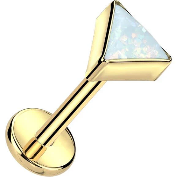 Tytan labret nakrętka trójkąt opal w oprawie bezel push-in - Image 3