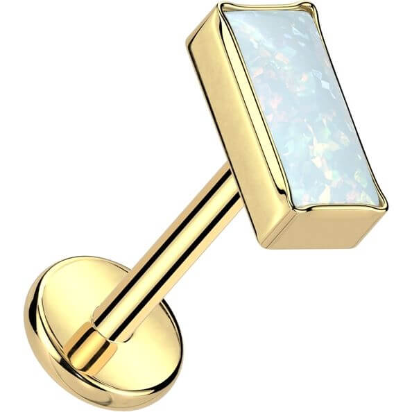 Tytan labret nakrętka prostokąt opal w oprawie bezel push-in - Image 3