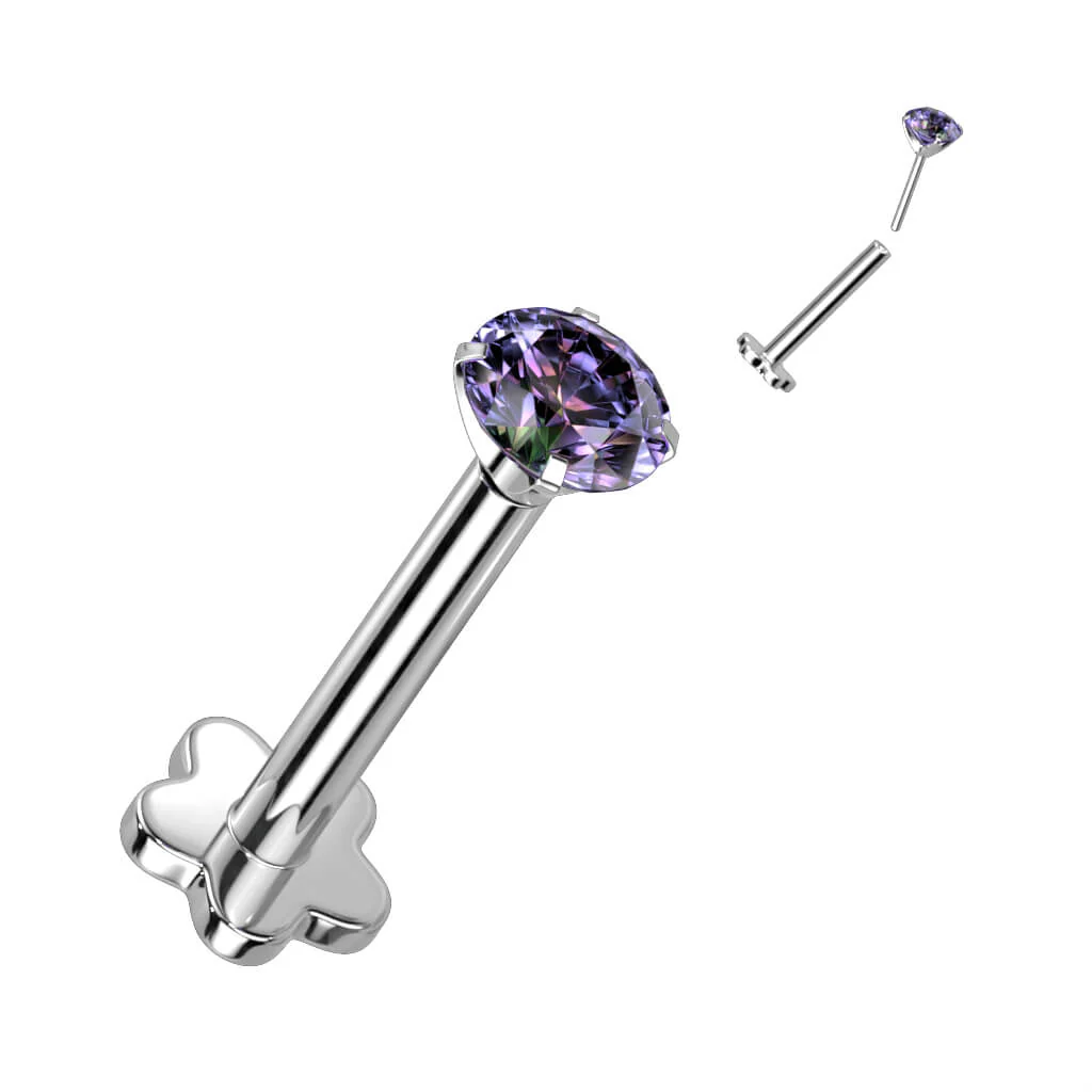 Tytan labret kwiatek cyrkonia podstawa w kształcie kwiatka push-in - Image 12