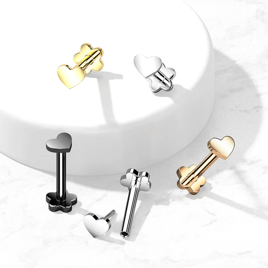 Tytan labret serduszko podstawa w kształcie kwiatka push-in - Image 3