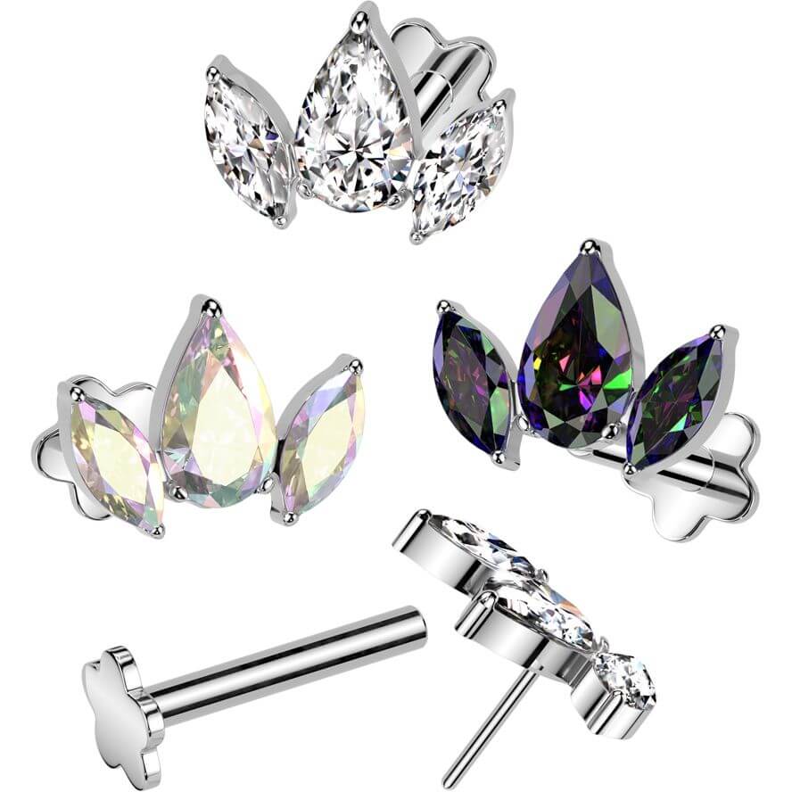 Tytan labret 3 cyrkonie podstawa kwiatek push-in - Image 2