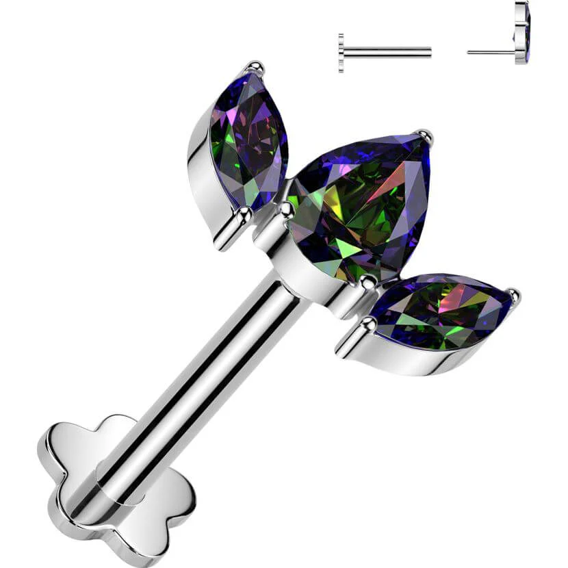 Tytan labret 3 cyrkonie podstawa kwiatek push-in - Image 5